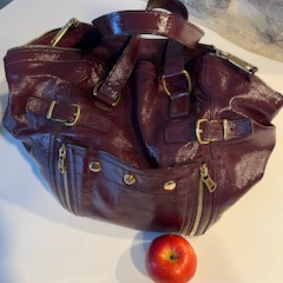 Yves Saint Laurent Rive Gauche Burgundy Patent Leather Sac Downtown Tote - Picture 11 of 14